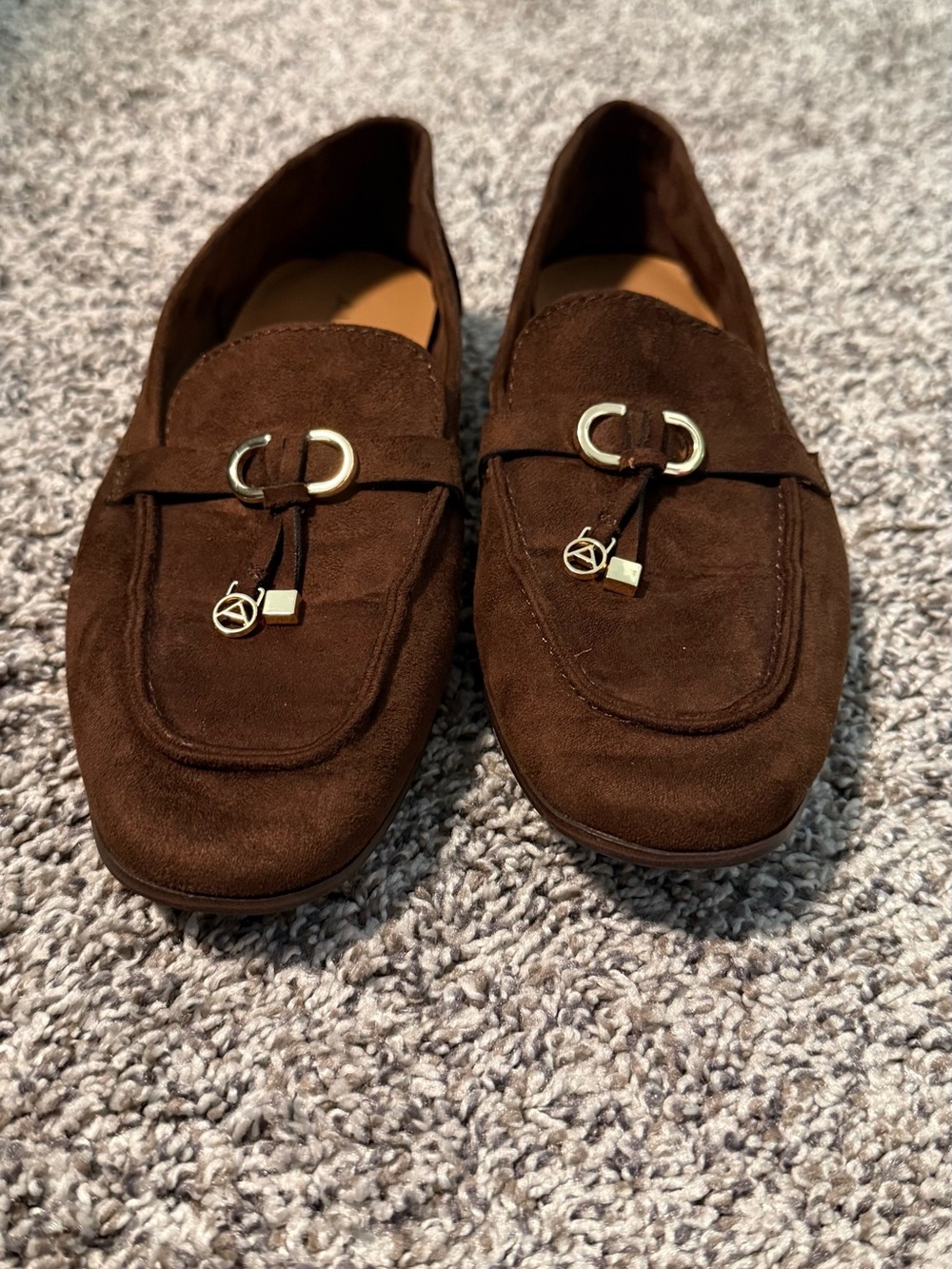 Aldo Brown Suede Slip-On Loafers with Gold Accents